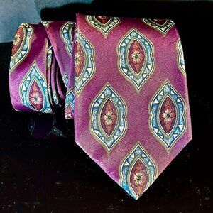 Christian Dior Purple  Silk Tie Medallion Floral Mid Century Modernist Baroque